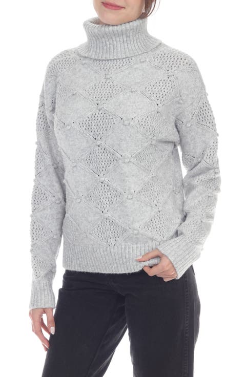 Diamond Open Knit Turtleneck Sweater