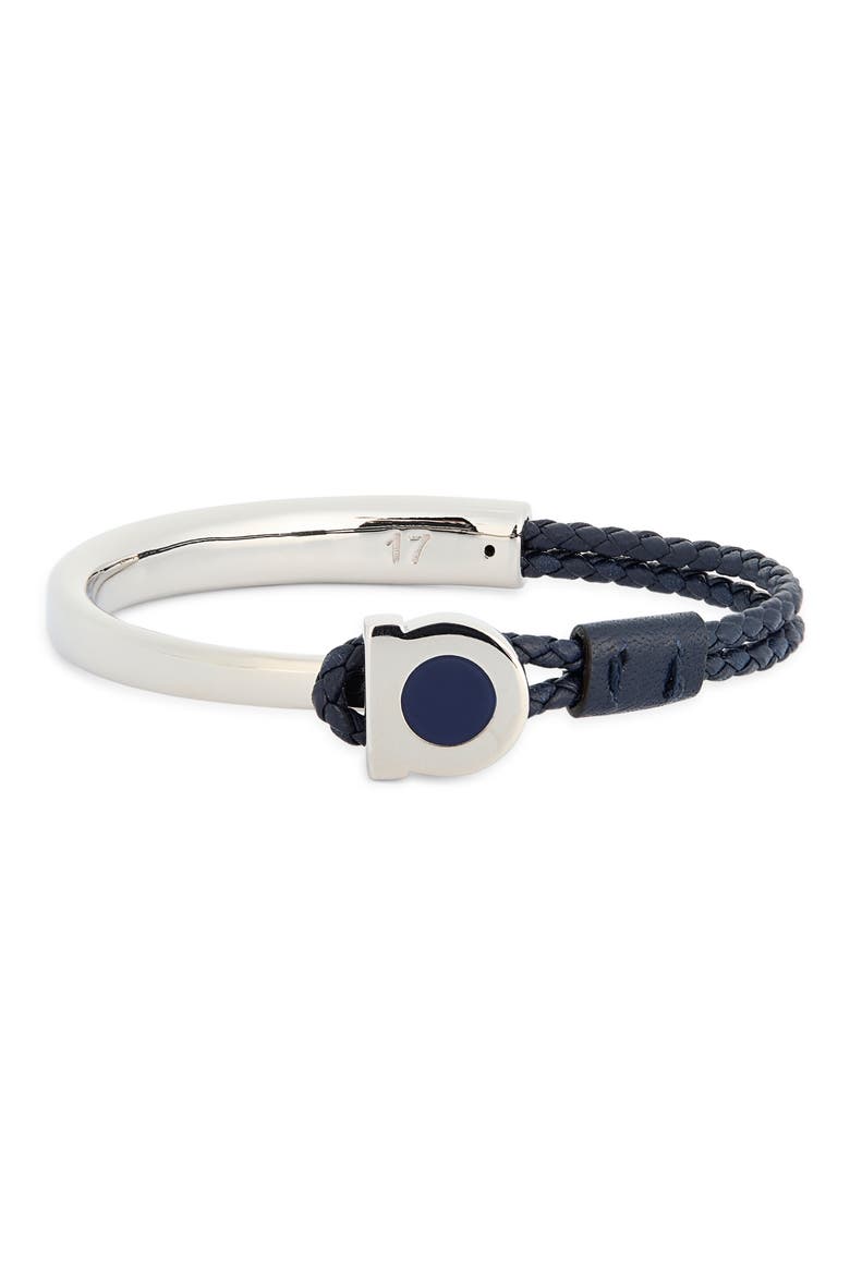 Men's Gancio Braided Leather Bracelet, Main, color, 17 PLD/ NAVY