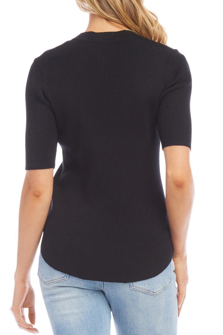 Rib Short Sleeve Sweater, Alternate, color, BLACK