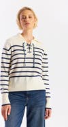 WISPR Stripe Lace Up Collared Knit Sweater