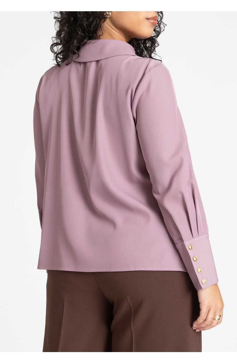 ELOQUII Pointed Collar Button Up Shirt, Alternate, color, Totally Black