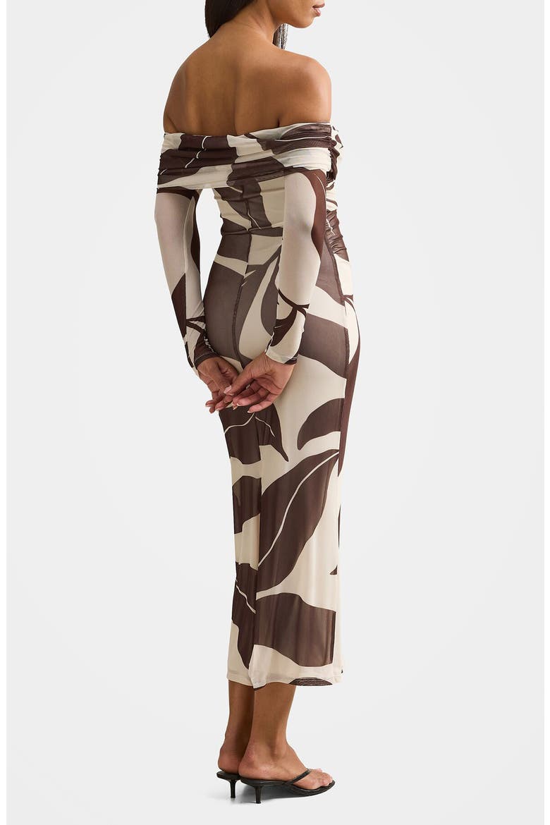 Minnie Long Sleeve Off the Shoulder Mesh Midi Dress, Alternate, color, LISTON STENCIL