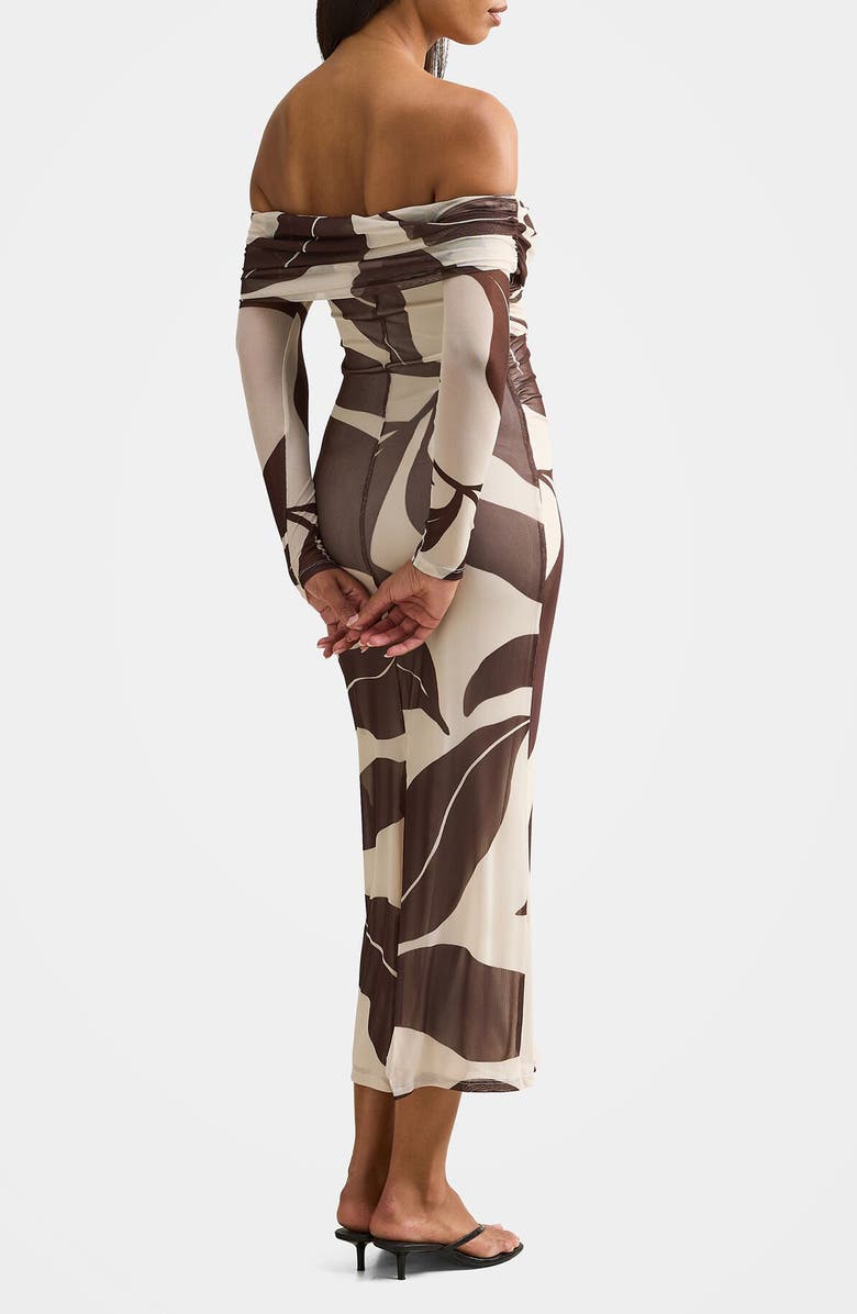 Ever New Minnie Long Sleeve Off the Shoulder Mesh Midi Dress, Alternate, color, Liston Stencil