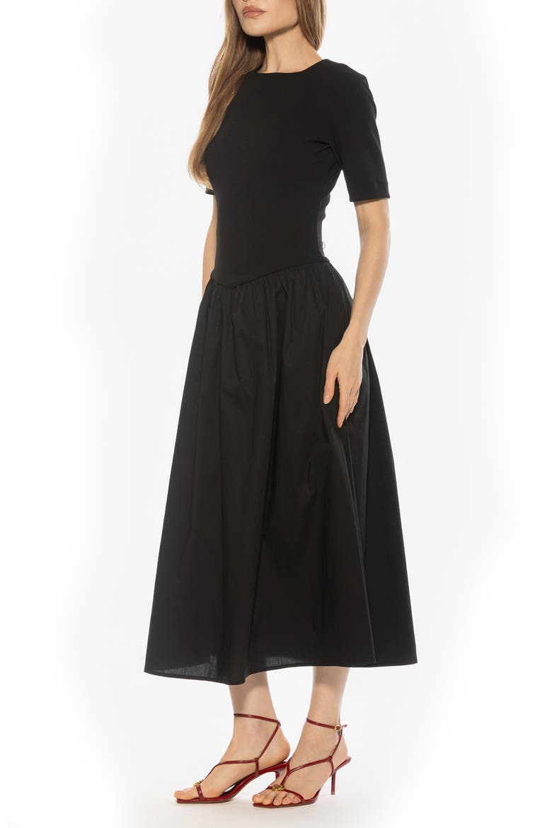 Rowan Crewneck Midi Dress, Alternate, color, BLACK