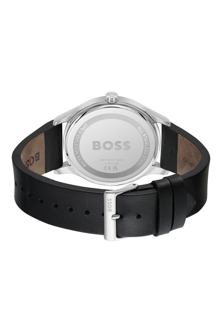 Reason Quartz Leather Strap Watch, 43mm, Alternate, color, BLACK DIAL