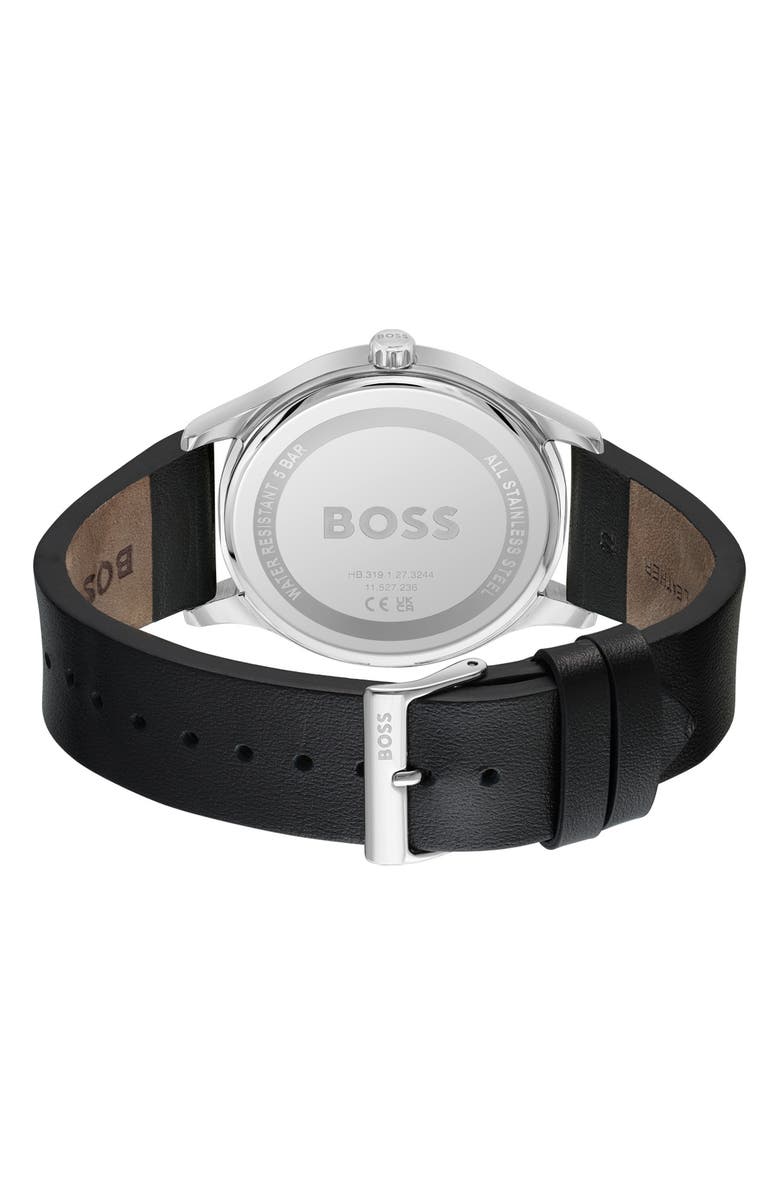 BOSS Reason Quartz Leather Strap Watch, 43mm, Alternate, color, Black
