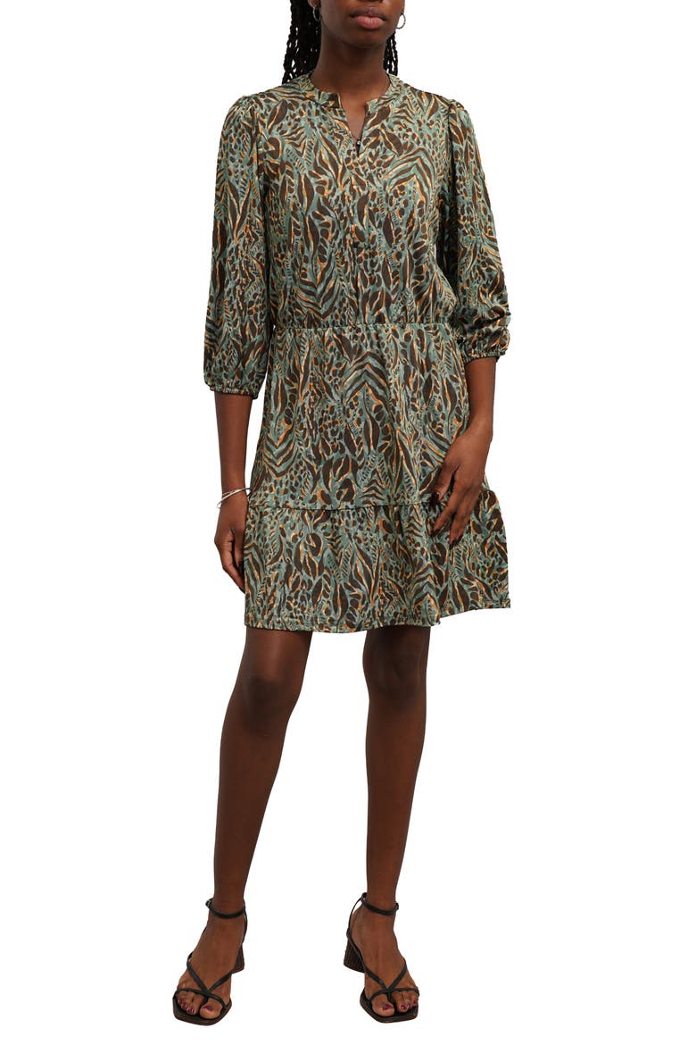 Print Tiered A-Line Dress, Main, color, JADE