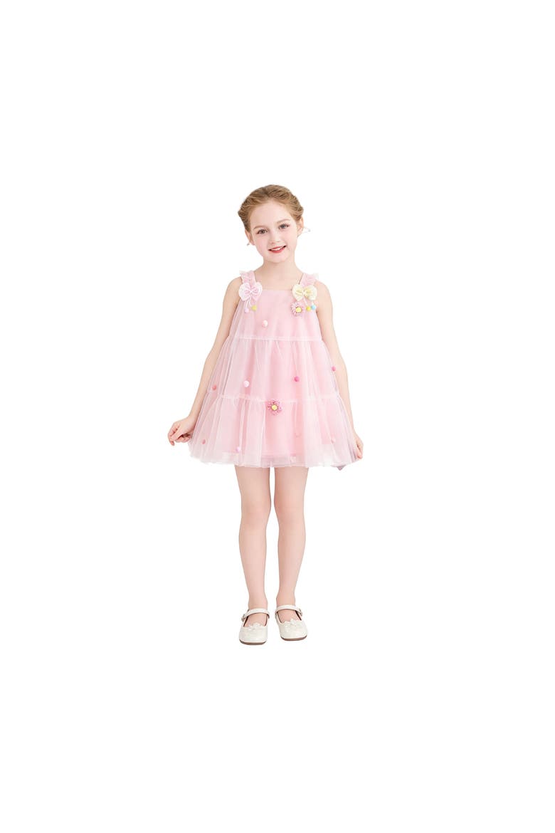 Suvanna Pom-Pom Tulle Dress with Bow Clip, Alternate, color, Pink