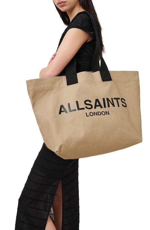 Shop Allsaints Ali Logo Cotton Canvas East/west Tote In Mink Brown