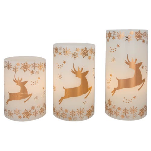 Northlight Led Reindeer Flameless Flickering Wax Pillar Christmas Candles In Neutral