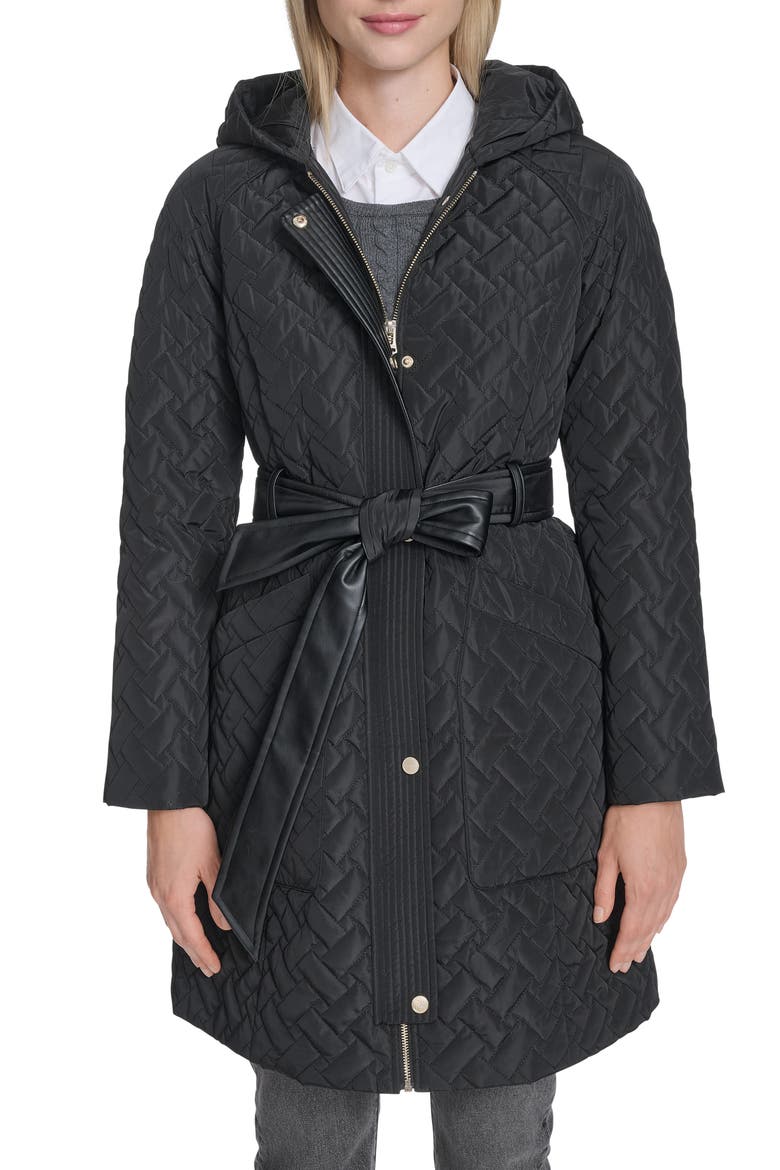 Belted Quilted Jacket, Main, color, BLACK