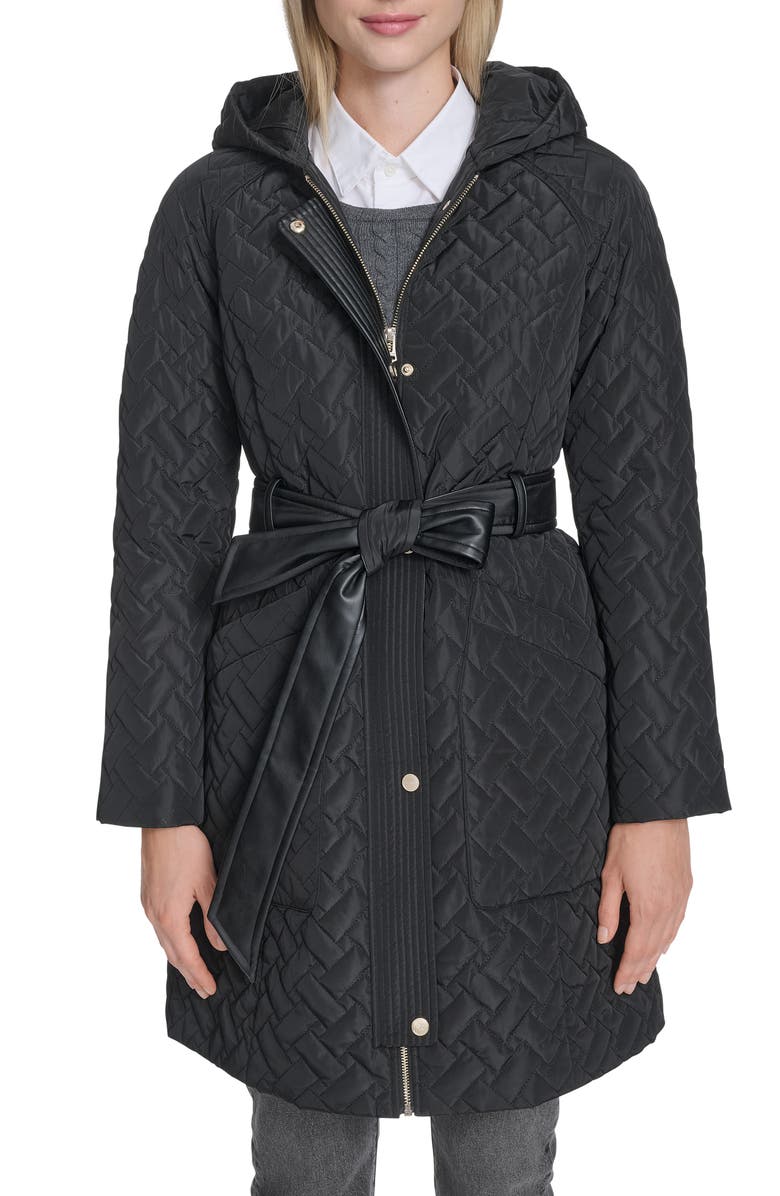 Cole Haan Belted Quilted Jacket, Main, color, Black