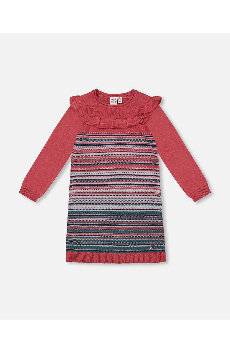Deux par Deux Girl's Jacquard Stripe Sweater Dress Pink And Blue, Main, color, 