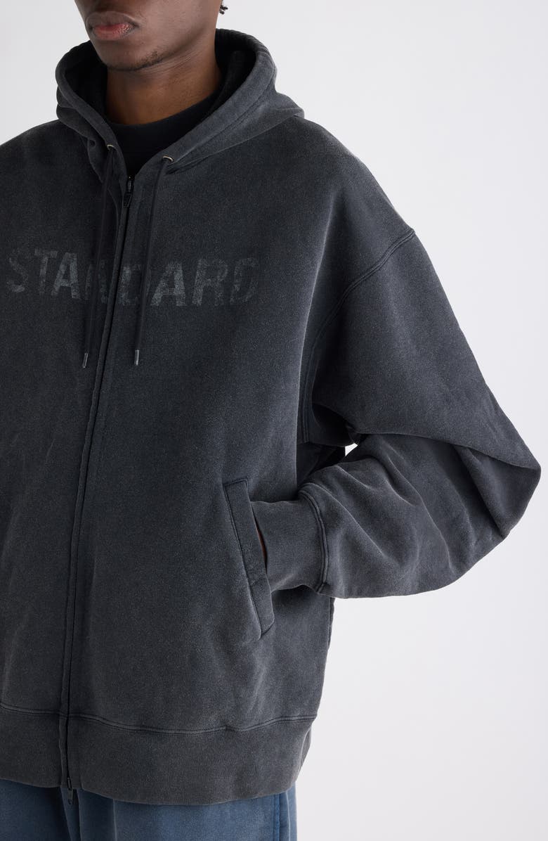 Balenciaga Oversize Zip-Up Graphic Hoodie, Alternate, color, 1041 Faded Washed Black