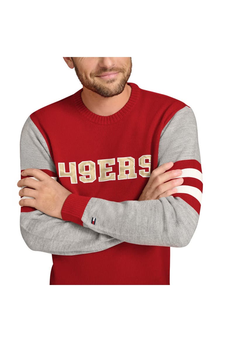 Men's Tommy Hilfiger Scarlet/Heather Gray San Francisco 49ers Acrylic Crewneck Pullover Sweater, Alternate, color, Scarlet