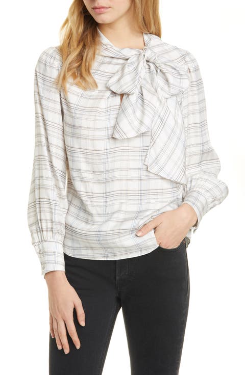 Etched Plaid Silk Blend Blouse
