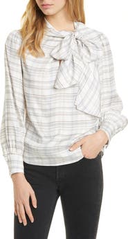 Tailored by Rebecca Taylor Etched Plaid Silk Blend Blouse