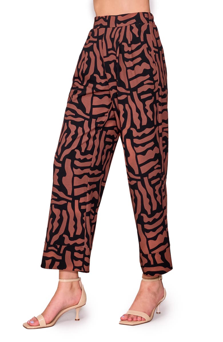 MELLODAY Techno Print Wide Leg Pants, Alternate, color, Brown/ Black Geometric