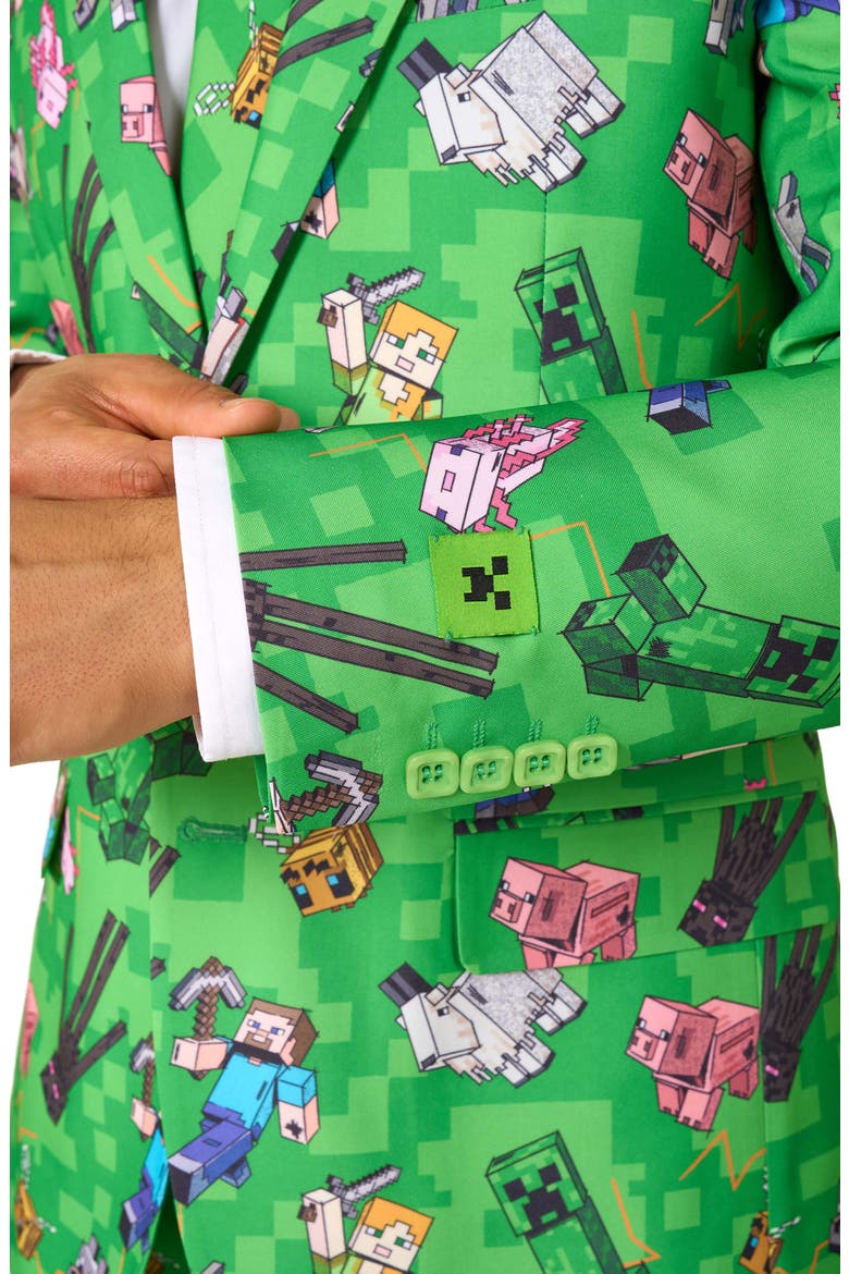 x Minecraft Slim Fit Two-Piece Suit & Tie Set, Alternate, color, GREEN