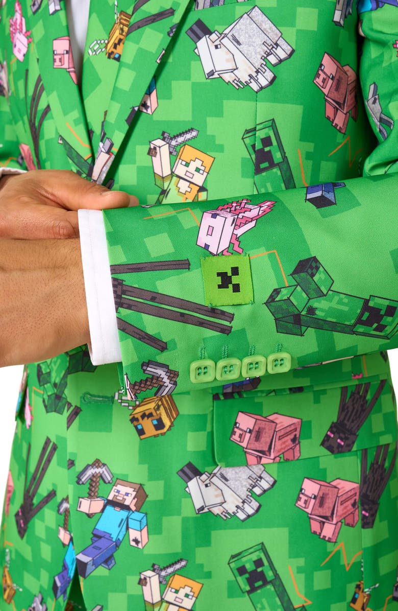 OppoSuits x Minecraft Slim Fit Two-Piece Suit & Tie Set, Alternate, color, Green