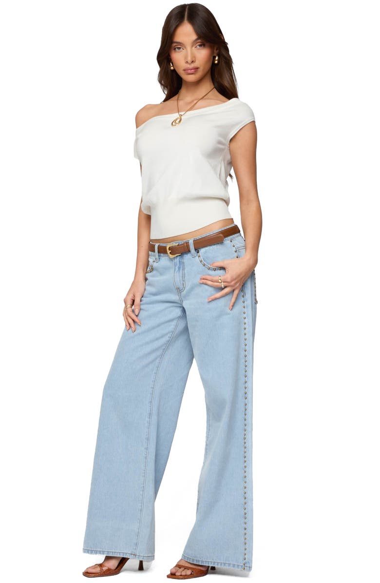 EDIKTED Stassie Stud Low Rise Wide Leg Jeans, Alternate, color, Light-Blue