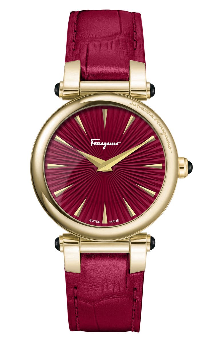 FERRAGAMO Women's Idillio Croc Embossed Leather Strap Watch, 36mm, Main, color, 