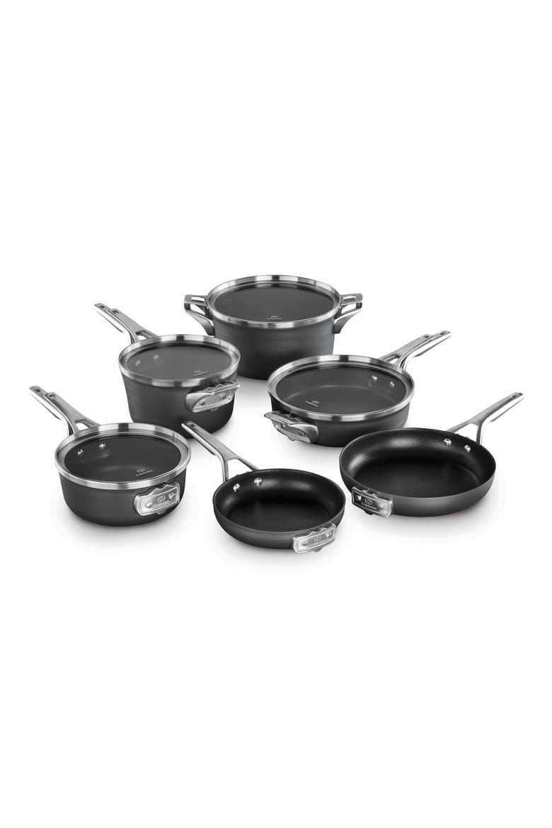 Premier Space Saving Hard Anodized Nonstick 10-Piece Cookware Set, Main, color, BLACK