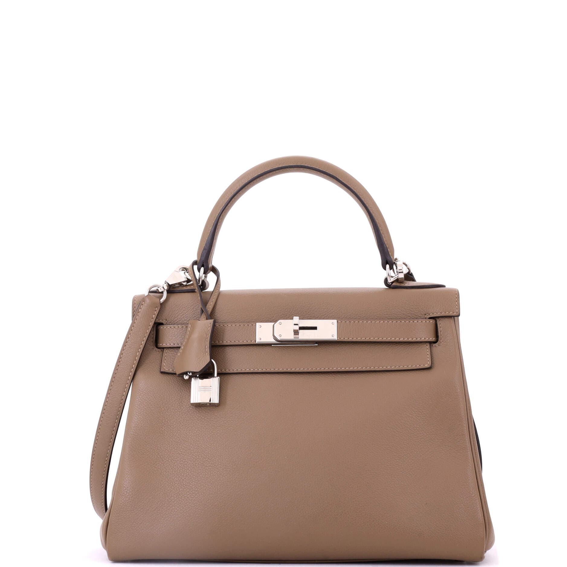 Pre-Owned Hermes Kelly Handbag Brown Evercolor with Palladium Hardware 28, Main, color, Beige De Weimar