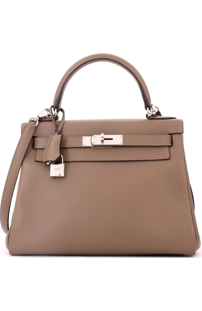 Pre-Owned Hermes Kelly Handbag Brown Evercolor with Palladium Hardware 28, Main, color, Beige De Weimar