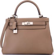Pre-Owned Hermes Kelly Handbag Brown Evercolor with Palladium Hardware 28