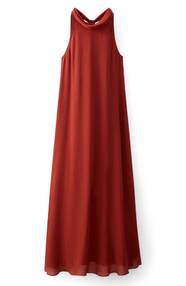 MANGO Tie Neck Sleeveless Maxi Dress, Alternate, color, Burnt Orange