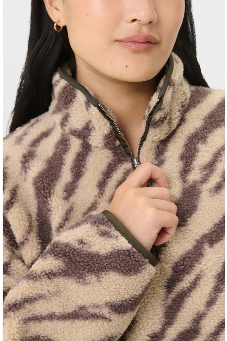 New Plush Fleece Half Zip Jacket, Alternate, color, BEIGE LINEAR TEXTURE PRINT