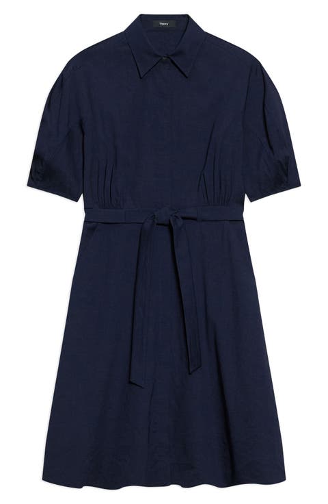 Belted Linen Blend Shirtdress