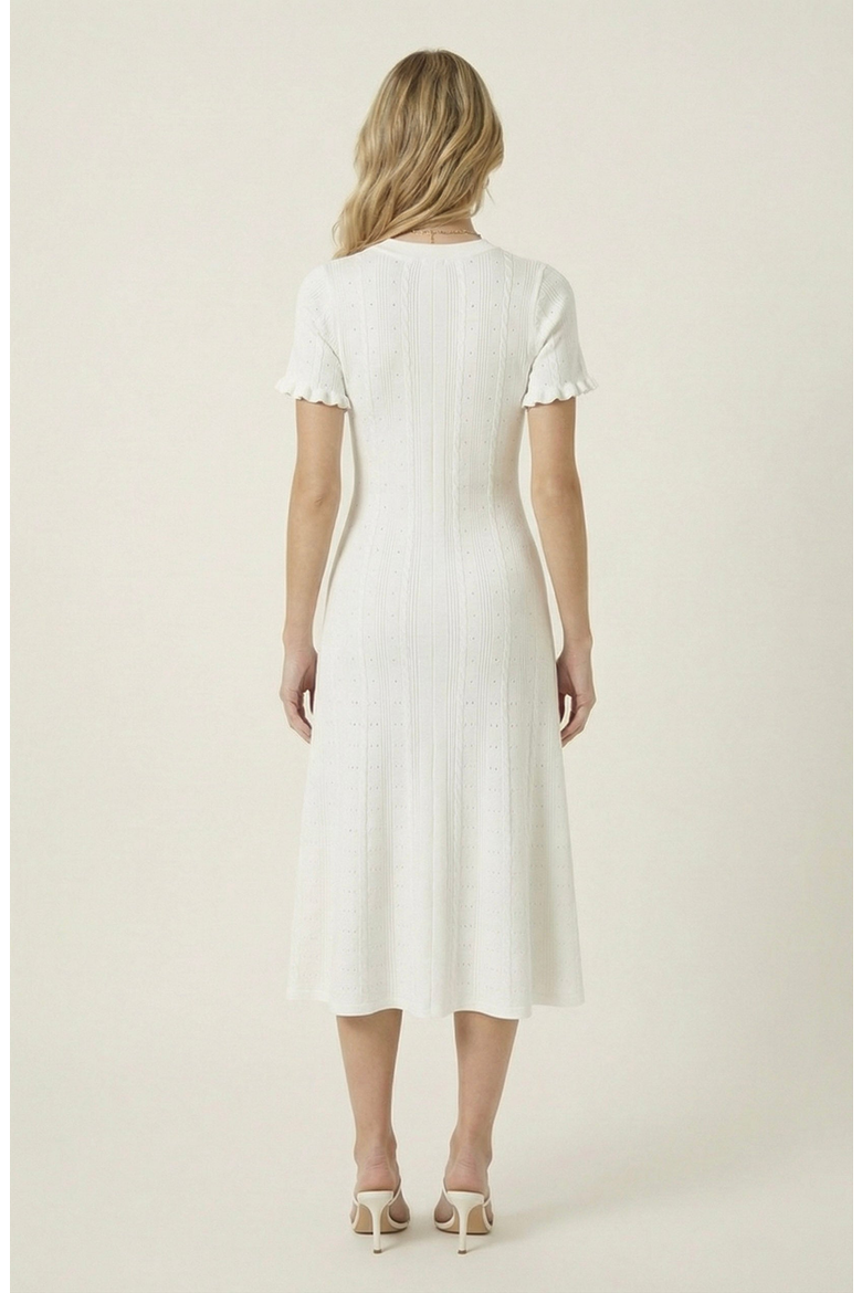 Button Front Knit Short Sleeve Midi Dress, Alternate, color, White
