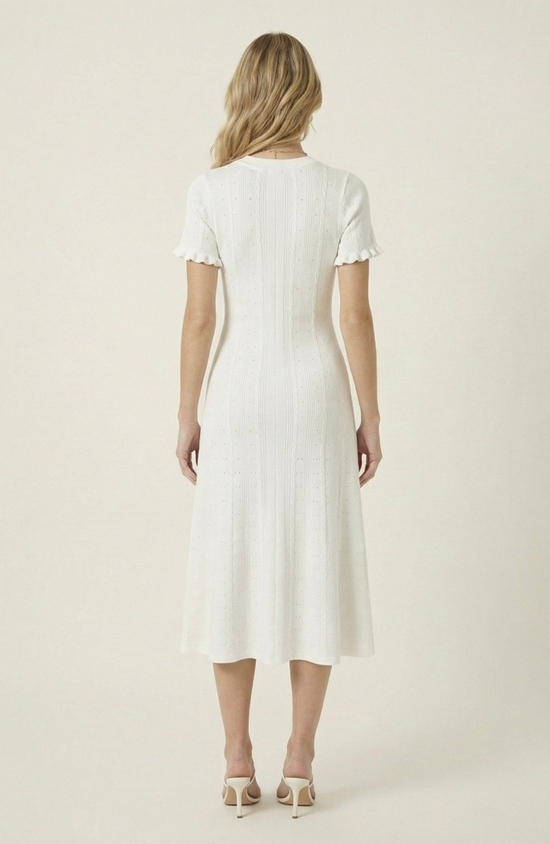 Modenaire Button Front Knit Short Sleeve Midi Dress, Alternate, color, White