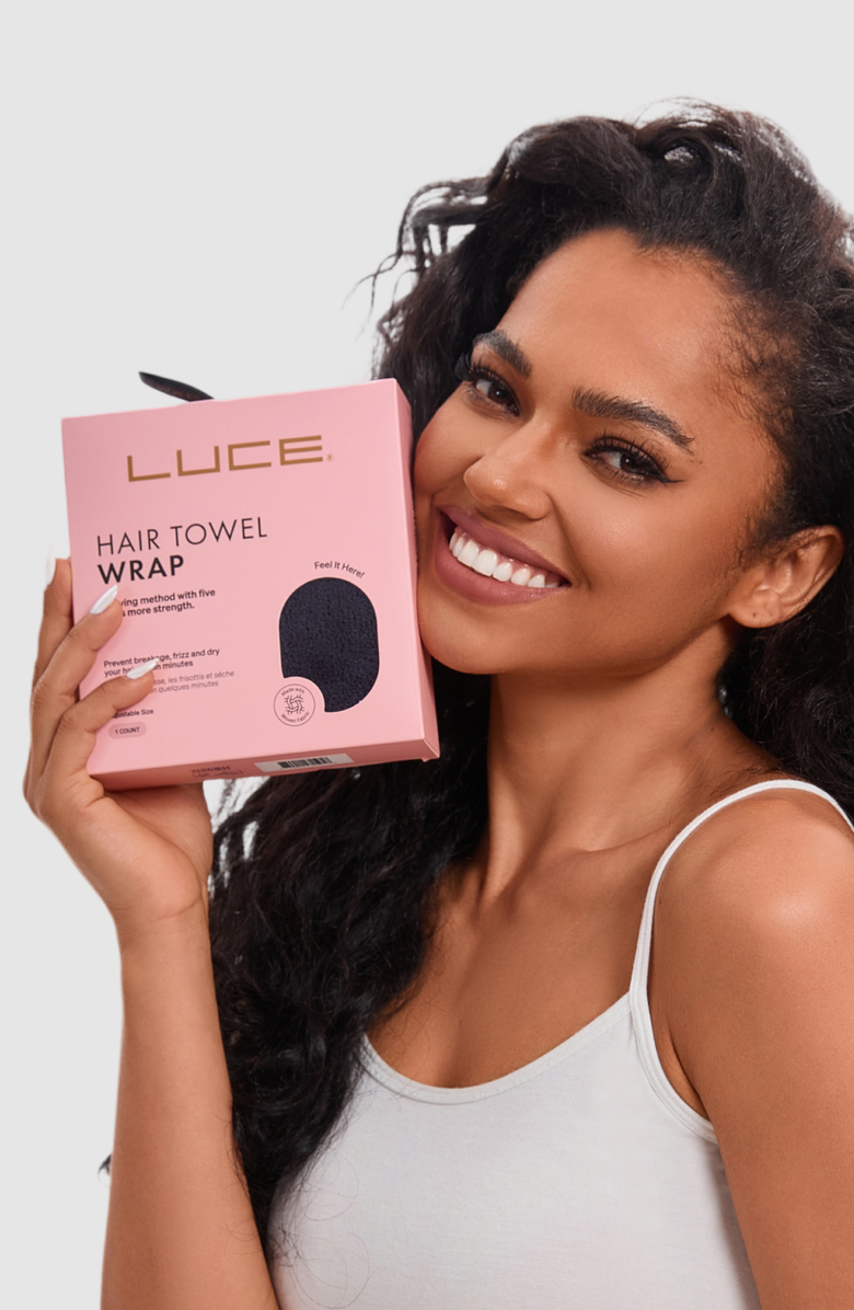 LUCE BEAUTY Adjustable Hair Towel Wrap - Eco-Friendly and Ultra-Absorbent, Alternate, color, Black