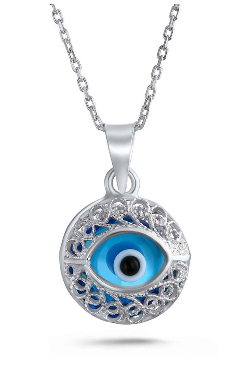 BLING JEWELRY Sterling Silver Turkish Protection Evil Eye Pendant Necklace, Main, color,