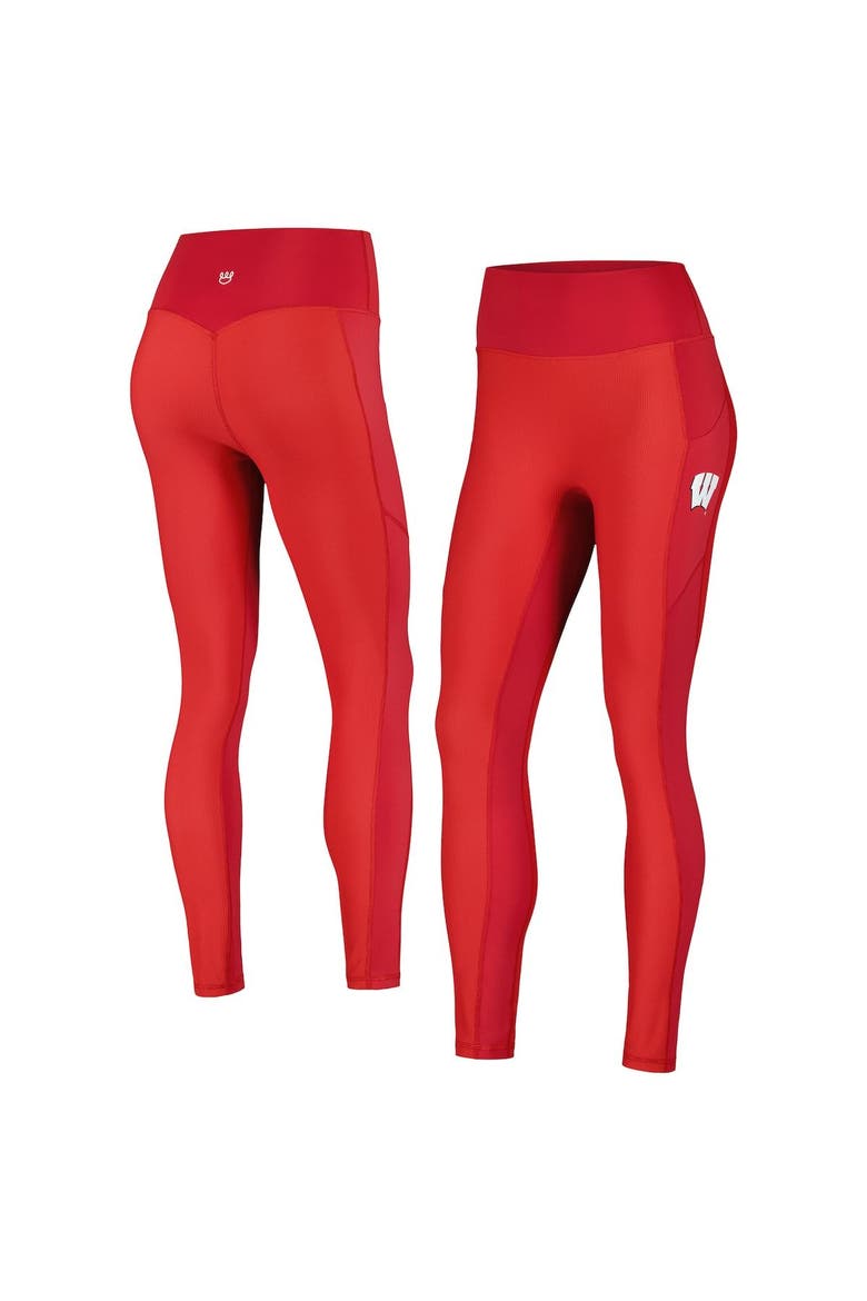Women's  Red Wisconsin Badgers 7/8 Mixed Media Pocket iLeggings, Alternate, color, Red