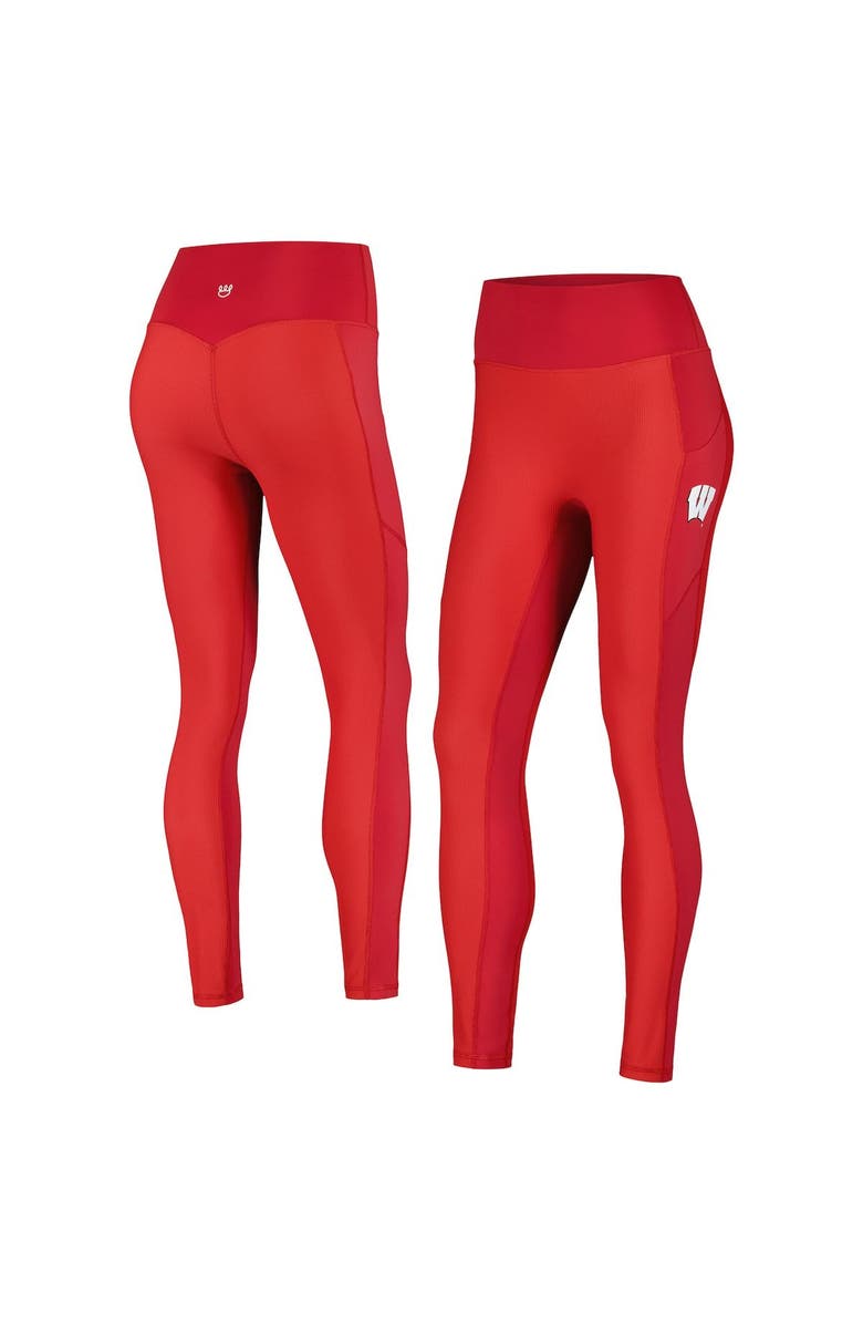 KADYLUXE Women's Red Wisconsin Badgers 7/8 Mixed Media Pocket iLeggings, Alternate, color, Red
