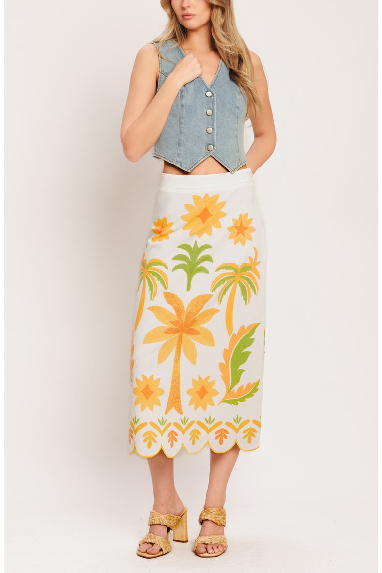 Printed Cotton Blend Midi Skirt, Alternate, color, IVORY