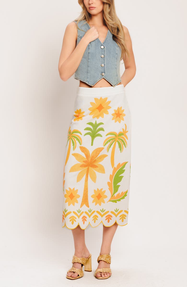 FLYING TOMATO Printed Cotton Blend Midi Skirt, Alternate, color, Ivory