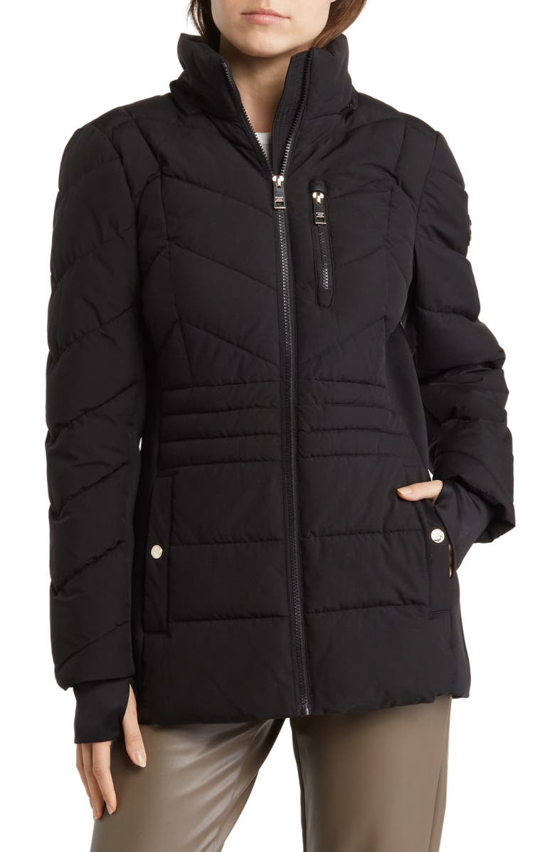 Michael Kors Faux Fur Trimmed Puffer Jacket, Alternate, color, 