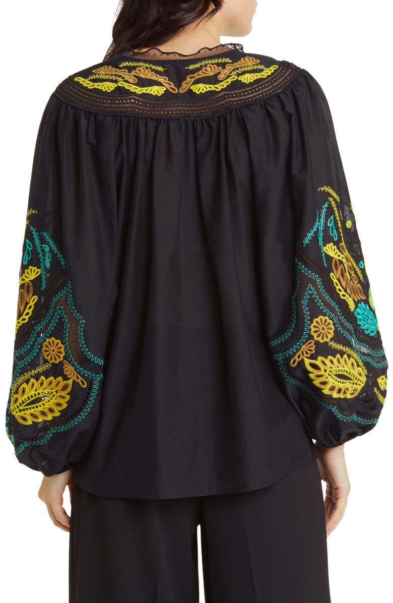 KOBI HALPERIN Embroidered Cotton & Silk Peasant Top, Alternate, color,