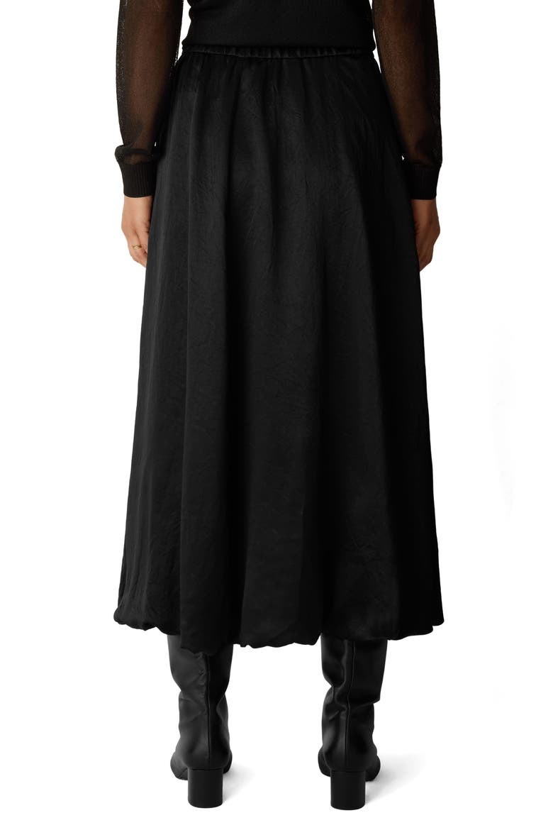Crinkled Satin Bubble Hem Skirt, Alternate, color, BLACK