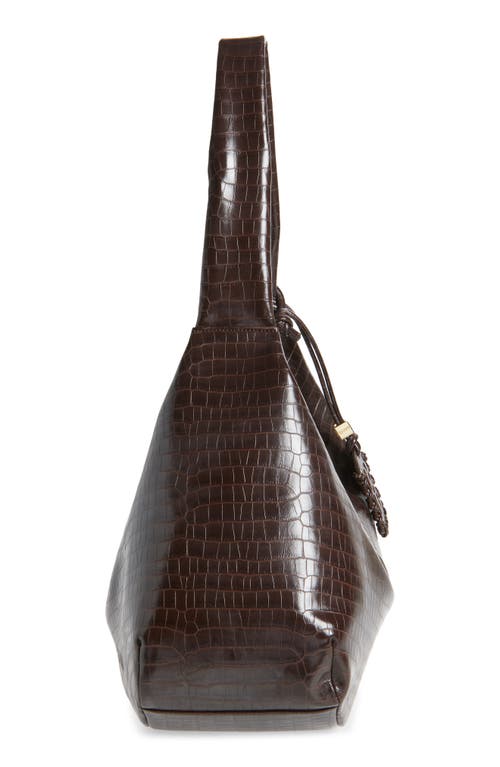 Ganni Xxl Bou Croc Embossed Hobo Bag In Brown