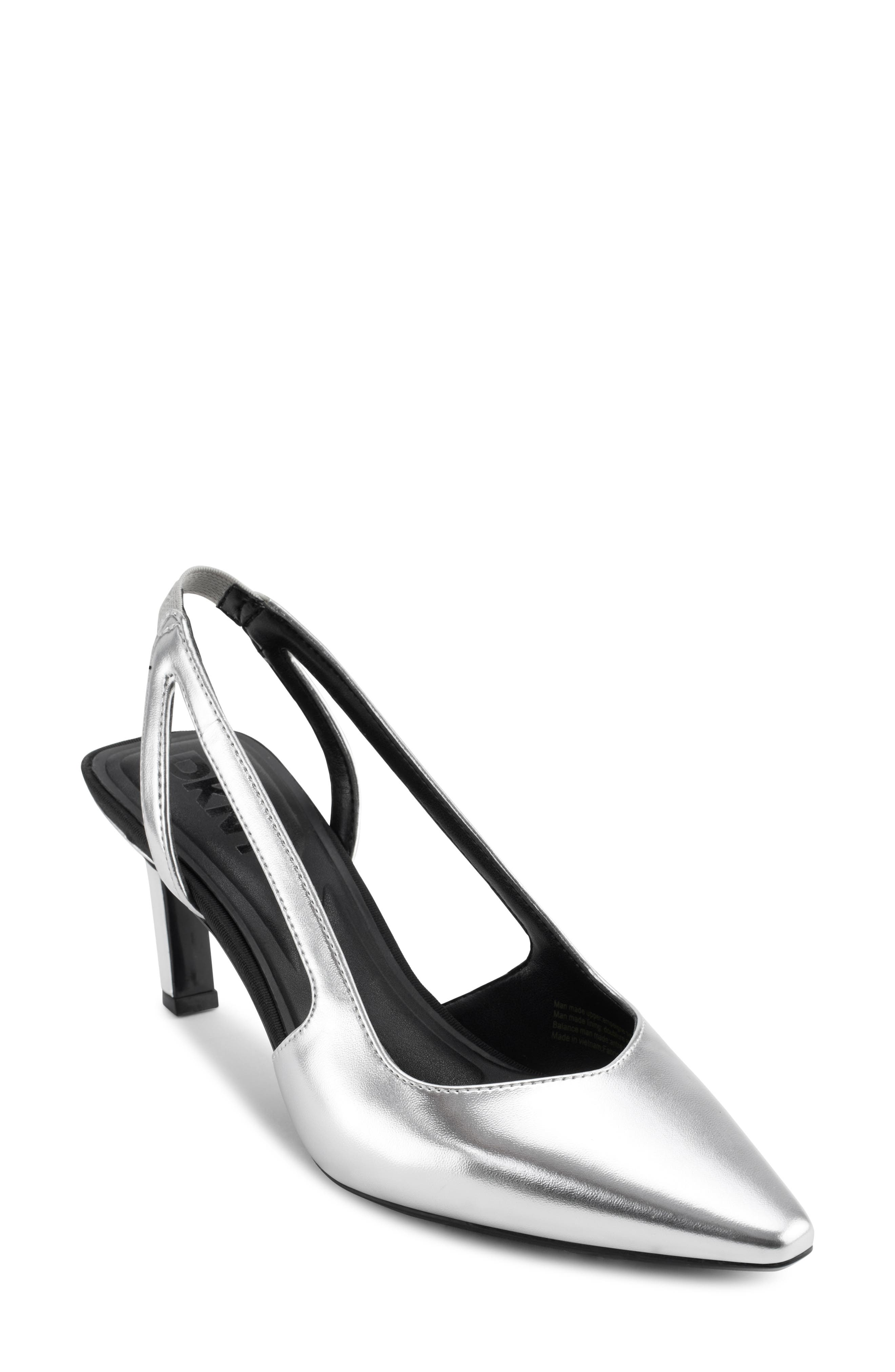 DKNY Carson Pointed Toe Slingback Pump, Main, color, Silver