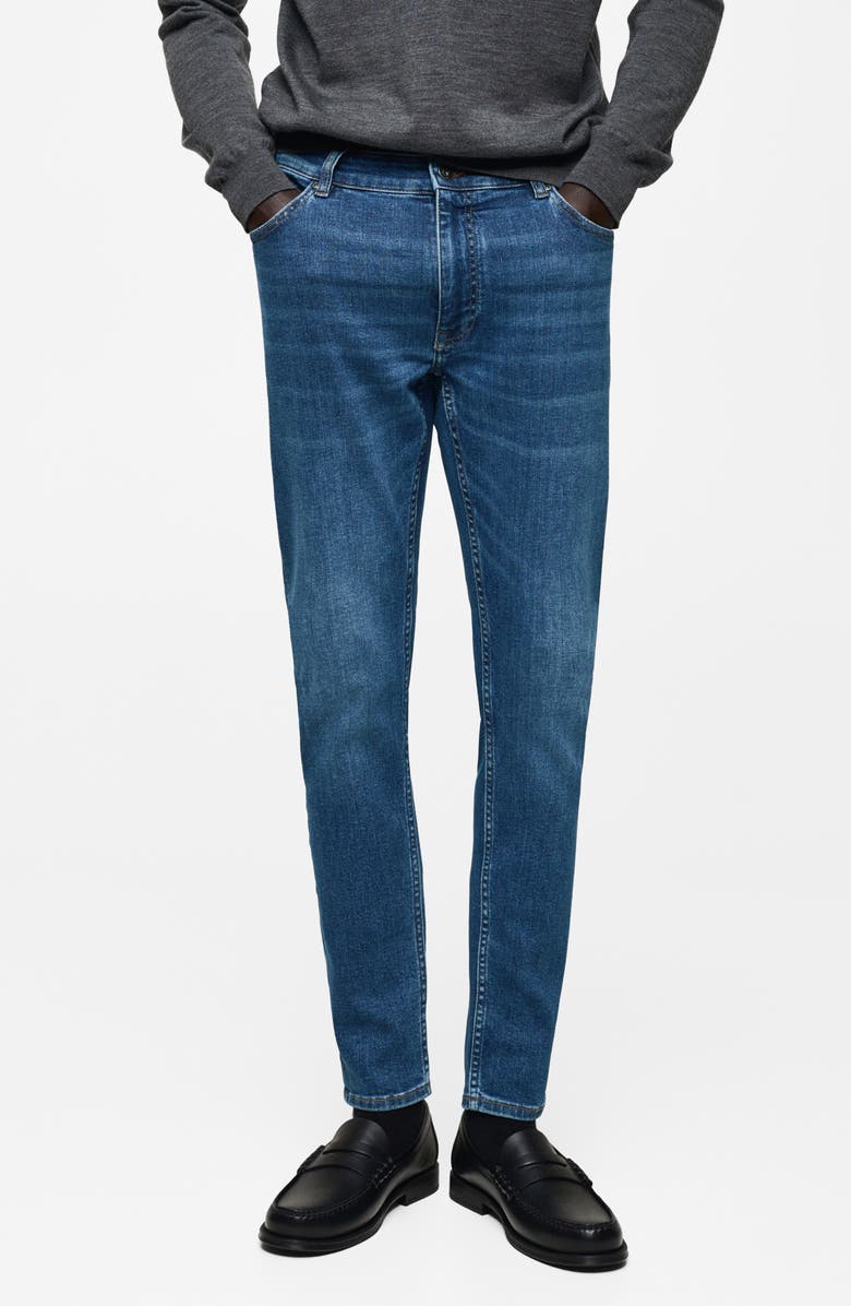 MANGO Jude Skinny Fit Stretch Denim Jeans, Main, color, Dark Blue
