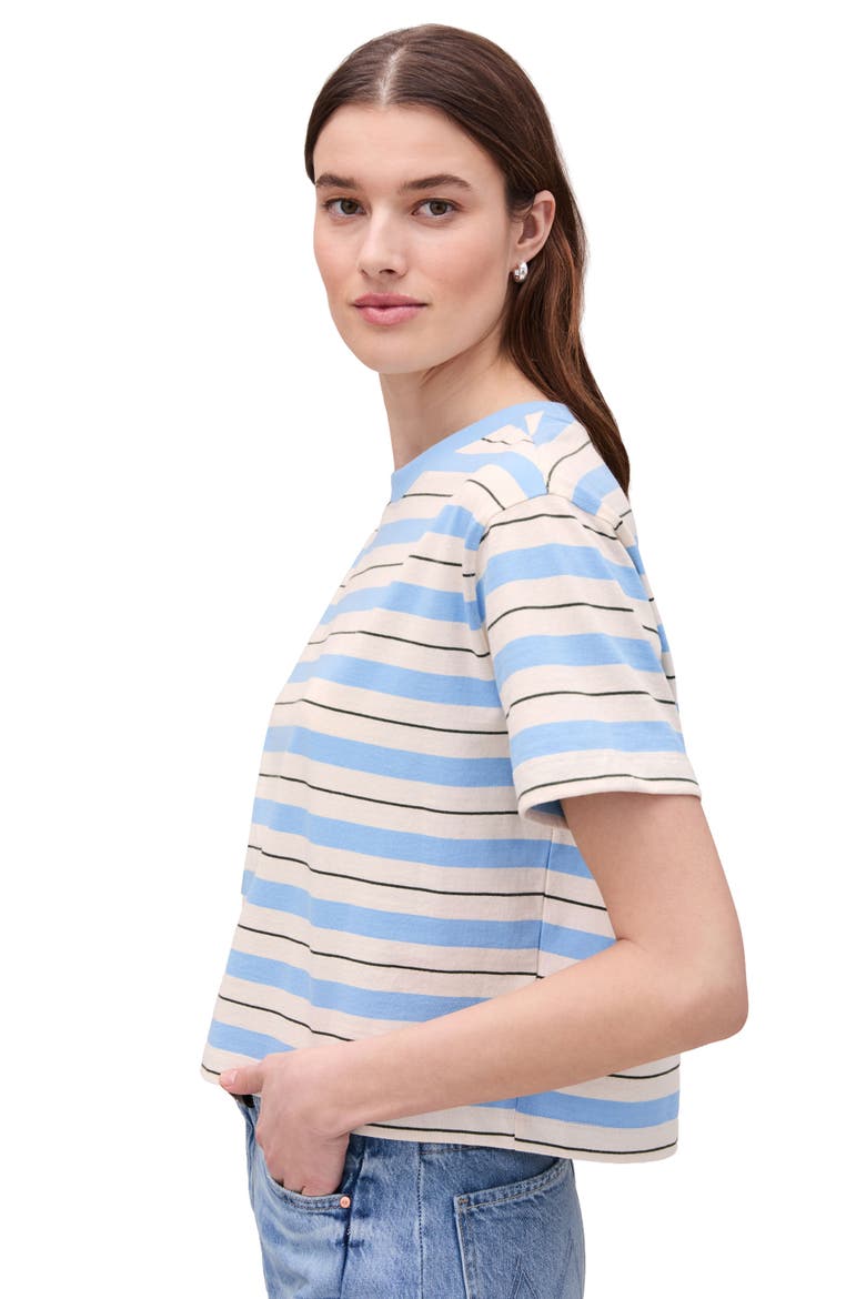 The Recycled Stripe Crop Tee, Alternate, color, Chambray Stripe