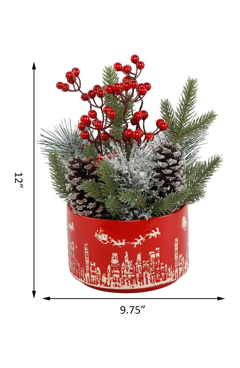 FLORA BUNDA Xmas Mix in 7" Red Cityscape Ceramic Pot, Alternate, color, Red