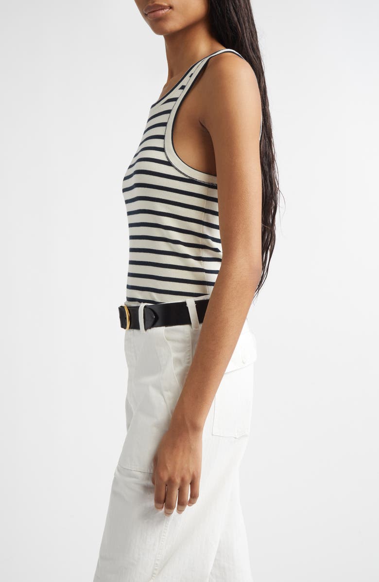 Nili Lotan Jennifer Ribbed Tank, Alternate, color, Ecru/ Black Stripe